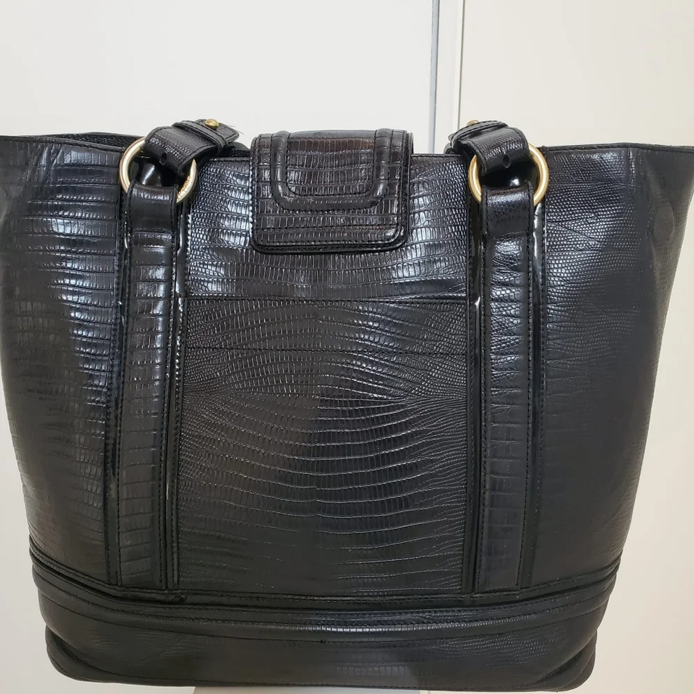 Brahmin Large Black Bucket Leather Tote